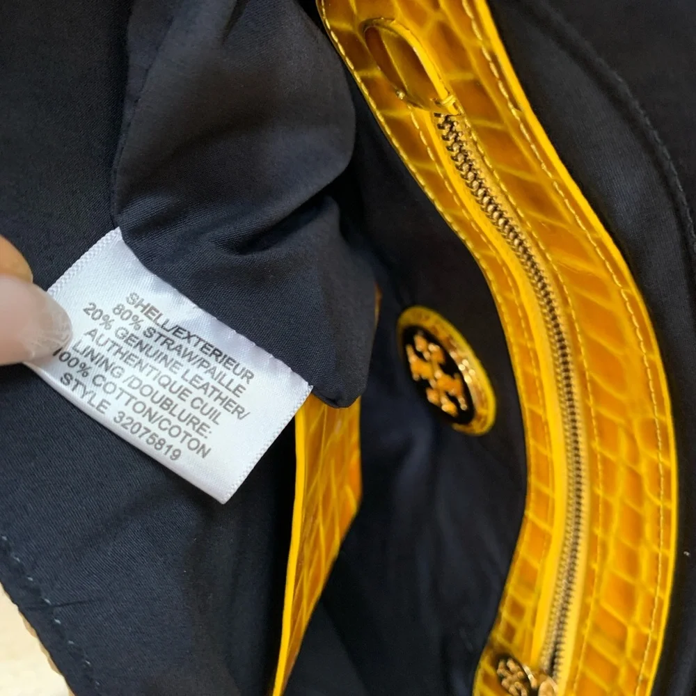 Tory Burch Yellow & Natural Raffia Envelope Crossbody